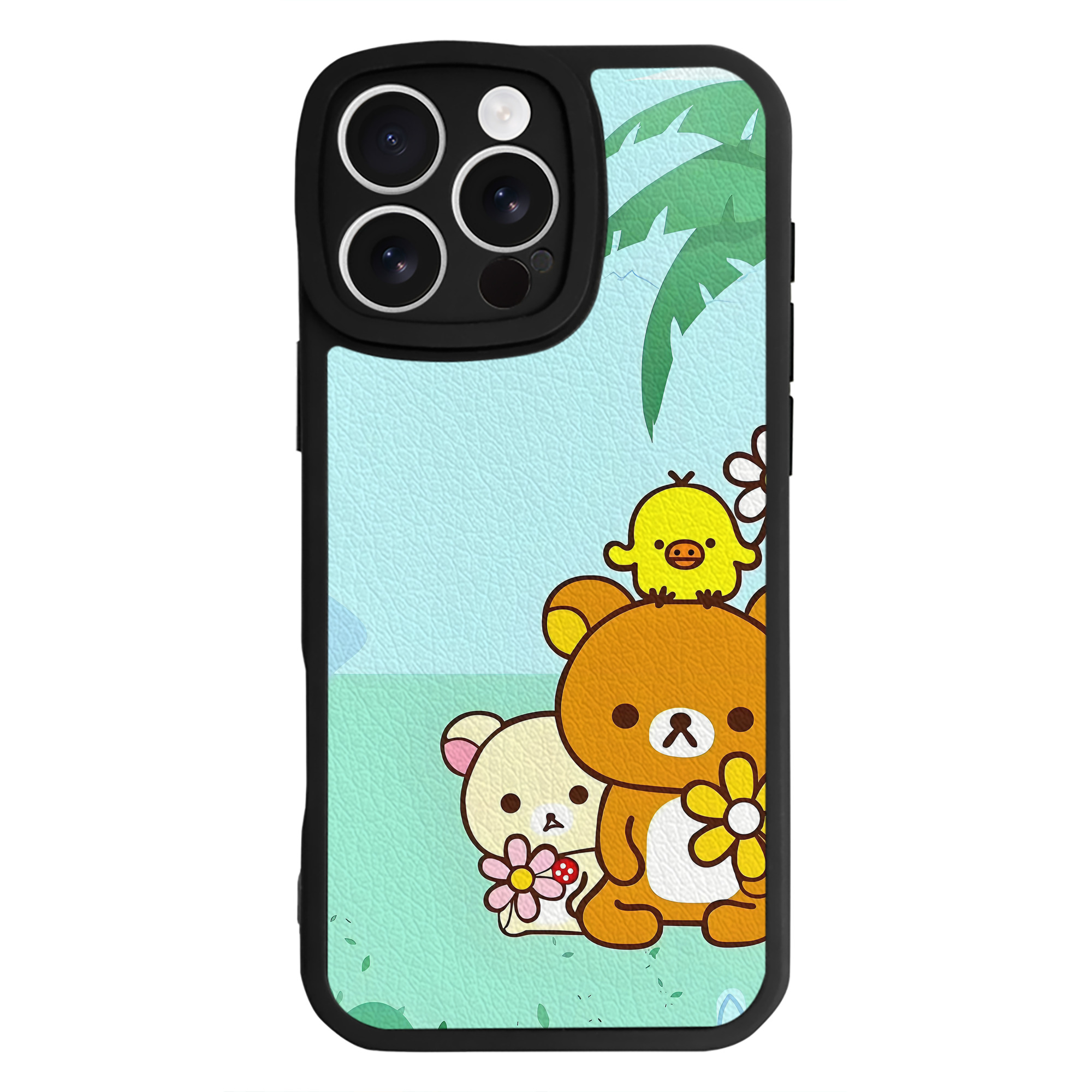 （画像用） リラックマ リラックマ キイロイトリ Rilakkuma Korilakkuma Kiiroitori 【iPhone 16シリーズ対応】シリコンスマホケース（レザー調） 材質：シリコン